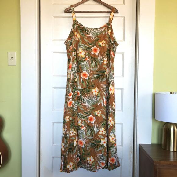 Naturals d&co Linen Blend Floral Tropical Maxi Dress 1X Quiet Luxury Resort - Picture 5 of 9